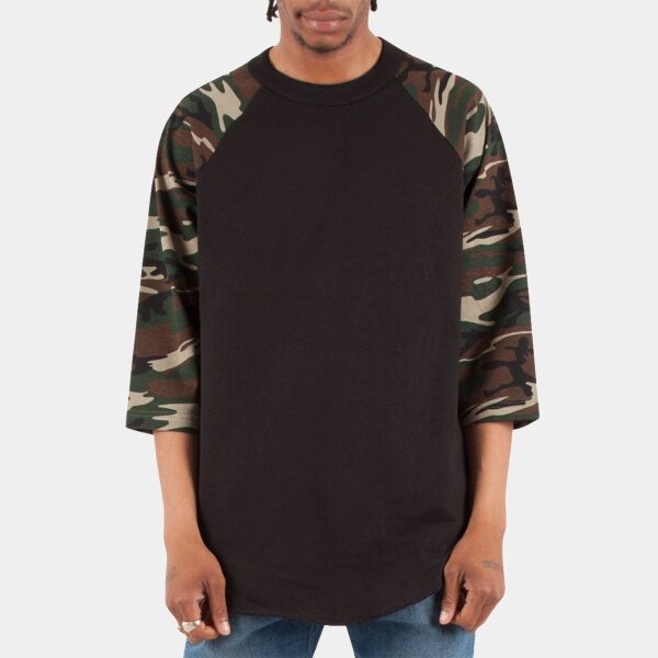 Adult Three-Quarter Sleeve Camo Raglan T-Shirt Thumbnail