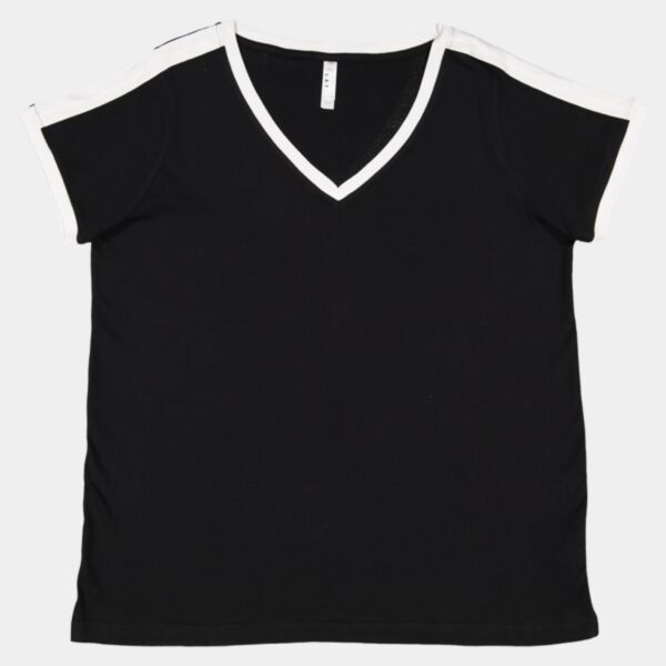 Women's Curvy Retro Ringer Premium Jersey V-Neck Tee Thumbnail